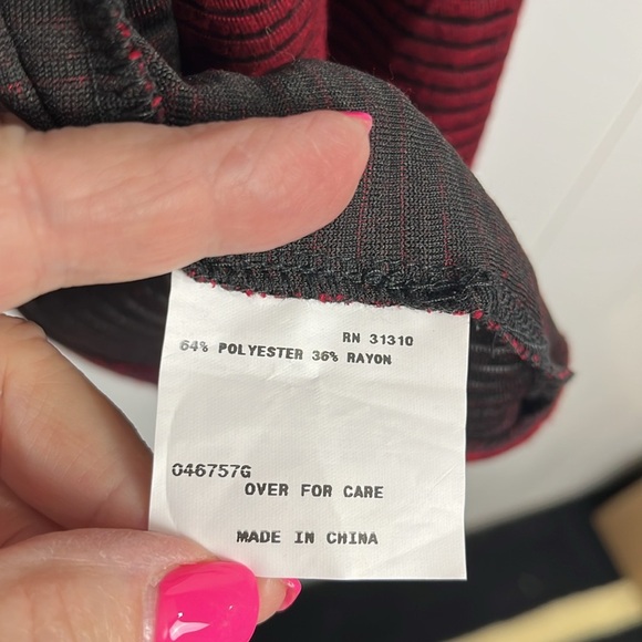 AGB Womens Open Front Cardigan L Black Maroon Stripes Hi-Lo 1 Button Close Soft - Picture 7 of 13